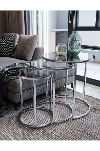 SEDAŞ LIVING UNITS 3 Lü Siyah Kenarlı Şeffaf Kırılmaz Temperli Cam Ayak C Zigon Sehpa - Resim 2