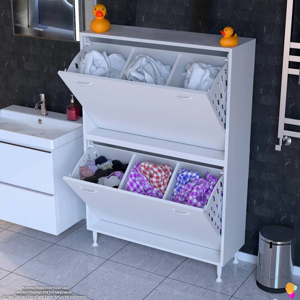 Modilayn İLKİM Modern Çamaşır Ünitesi, 90x138x32,5 cm Gizli 6 Göz Akıllı Sepetli Dolap