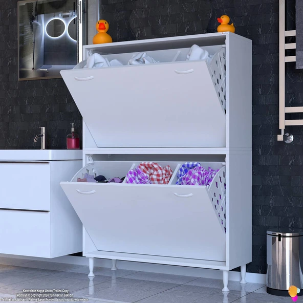 Modilayn İLKİM Modern Çamaşır Ünitesi, 90x138x32,5 cm Gizli 6 Göz Akıllı Sepetli Dolap - 2