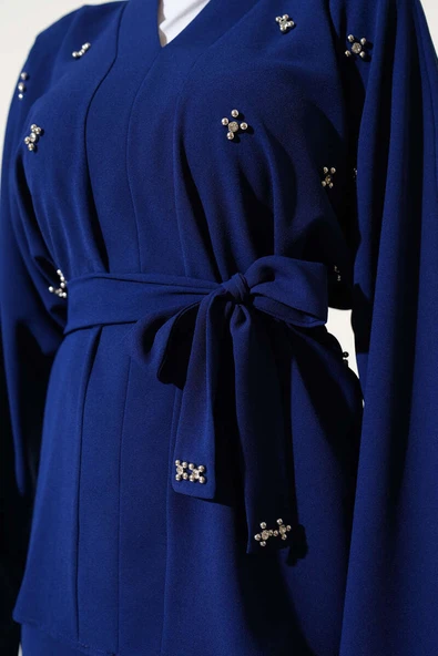 Taşlı İnci Süslemeli Etekli İkili Takım Lacivert - Resim 4