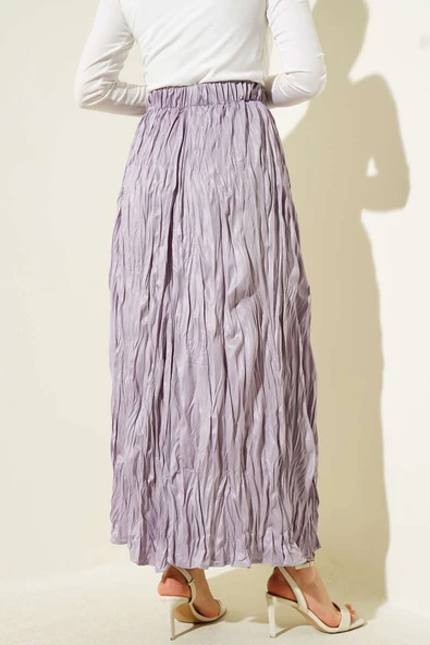 Deri Görünümlü Kırışık Etek Lila - Resim 3