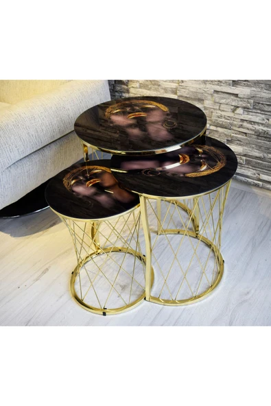 SEDAŞ LIVING UNITS Hasır Telli Arap Kızı Gold Ayak Zigon Sehpa - 2