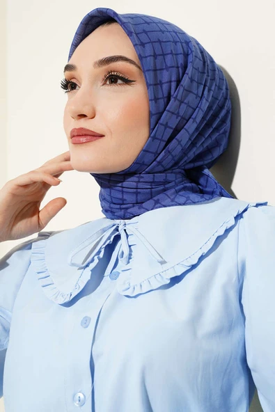 Çubuk Desen Eşarp Yazma Mavi