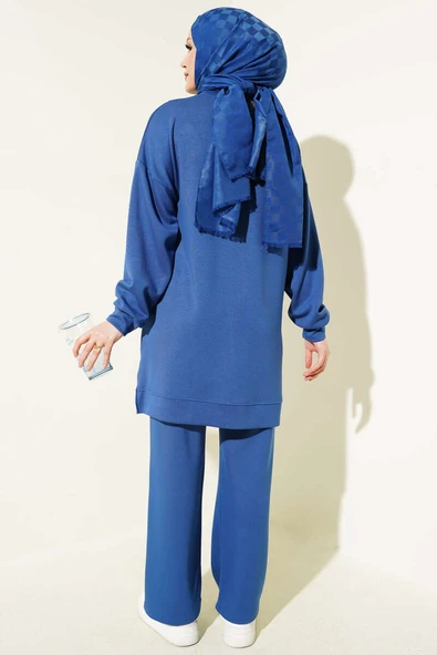 Loyşa Metal Düğme Detaylı İkili Takım İndigo - Resim 3