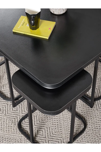 SEDAŞ LIVING UNITS 4+1 SİYAH AHŞAP SİYAH METAL AYAK TAKIM SEHPA - 3