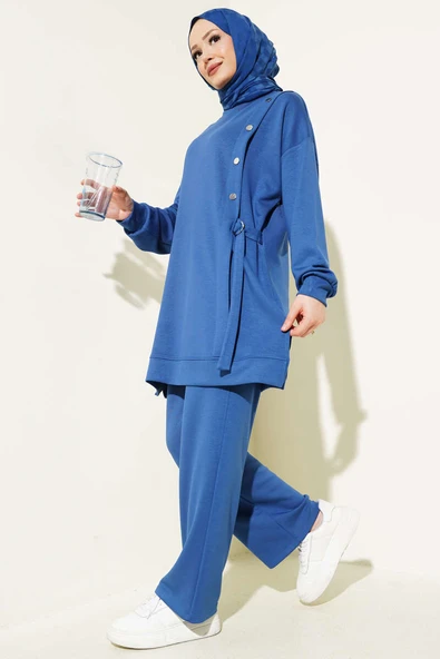Loyşa Metal Düğme Detaylı İkili Takım İndigo ürün görseli 1