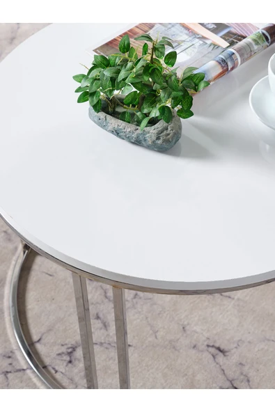 SEDAŞ LIVING UNITS Salon Orta Sehpa BEYAZ SUNTALAM (Gümüş) Metal Ayak Orta Sehpa - Resim 2