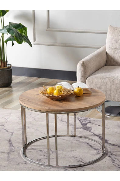 SEDAŞ LIVING UNITS 4 Lü Açık Ceviz Suntalam Gümüş Metal Ayaklı Cam C Model Sehpa Takımı (ZİGON VE ORTA) - 3