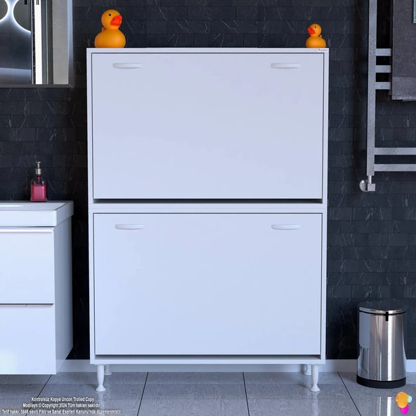 Modilayn İLKİM Modern Çamaşır Ünitesi, 90x138x32,5 cm Gizli 6 Göz Akıllı Sepetli Dolap - 3