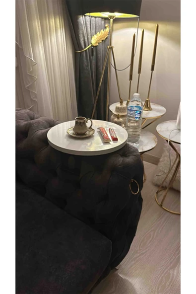 SEDAŞ LIVING UNITS Beyaz Yan Sehpa Koltuk Yanı Sehpa Ayarlanabilir Tepsi 34 Cm Genişlik Dekoratif Modern Tepsi - 2