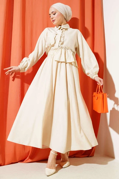 Taşlı Fırfırlı Etekli İkili Takım Bej ürün görseli 1