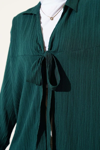 Önü Bağlamalı Krinkıl Kimono Zümrüt - 4