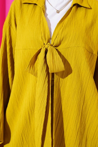 Önü Bağlamalı Krinkıl Kimono Yağ Yeşili - 4