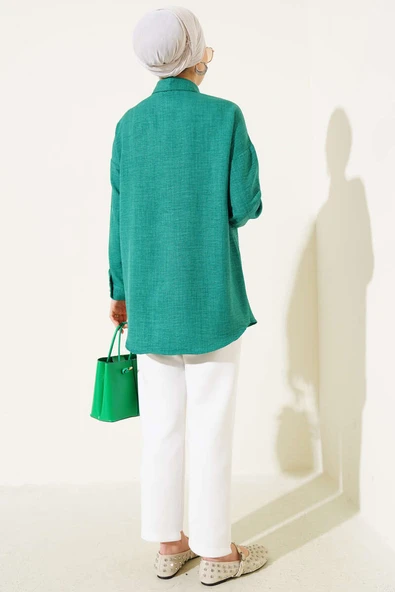 Omuz Taş Süslemeli Gömlek Yeşil - Resim 3