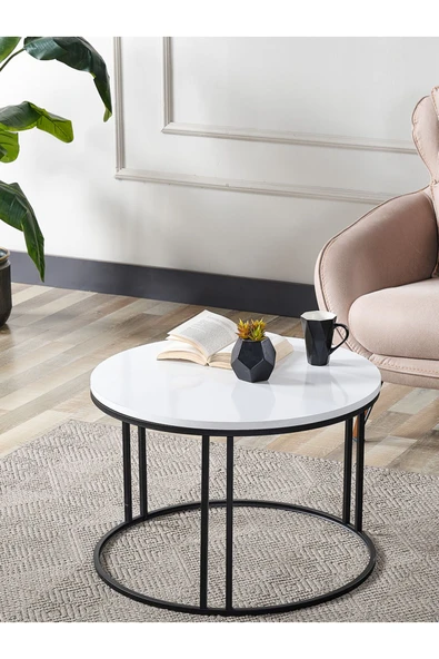 SEDAŞ LIVING UNITS Salon Orta Sehpa BEYAZ Suntalam (SİYAH) Metal Ayak Orta Sehpa