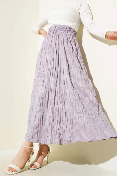 Deri Görünümlü Kırışık Etek Lila ürün görseli 1