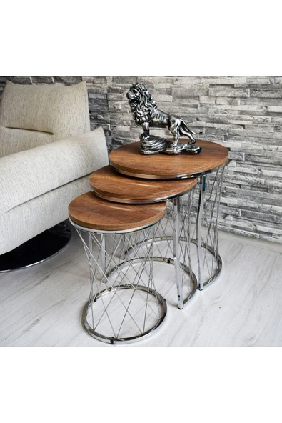 SEDAŞ LIVING UNITS 3 lü Hasır Model Koyu Ceviz Gümüş Ayak Zigon Sehpa - 1