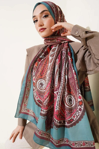 Çiçekli Etnik Desen Şal Çağla Yeşili - Resim 2