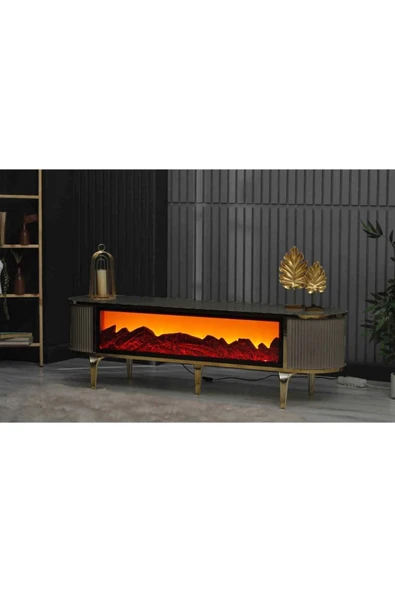 SEDAŞ LIVING UNITS Tv Ünitesi Şömineli Beyaz Gold Ayak Bluetooth Ve Hoparlörlü Mavi ,kırmızı ,turuncu Kumandalı 160 Cm - 2