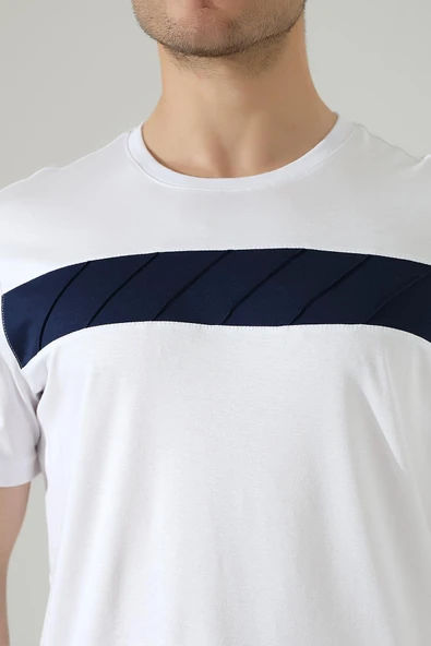 Erkek İki Renk Parçalı Bisiklet Yaka T-Shirt - Pamuklu Tişört - 8