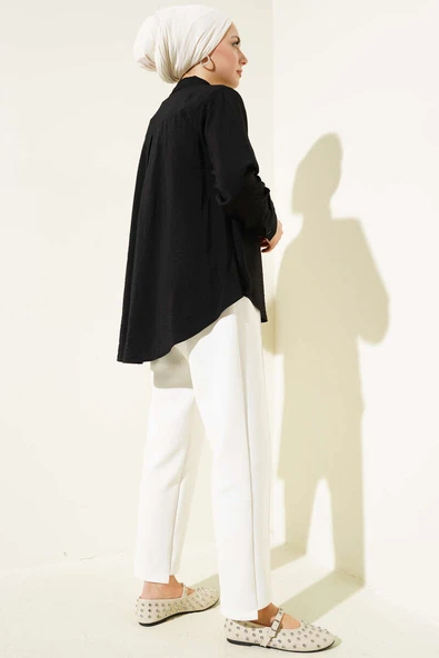 Kız Nakışlı Gömlek Siyah - Resim 3