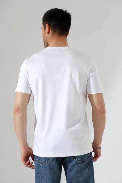 Erkek İki Renk Parçalı Bisiklet Yaka T-Shirt - Pamuklu Tişört - 7