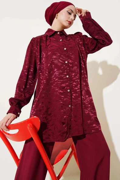 Zebra Desen Jakar Tunik İkili Takım Bordo - Resim 2