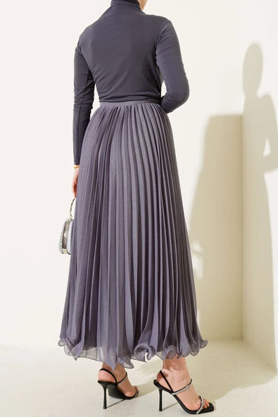 Simli Fırfırlı Tül Etek Gri - Resim 3