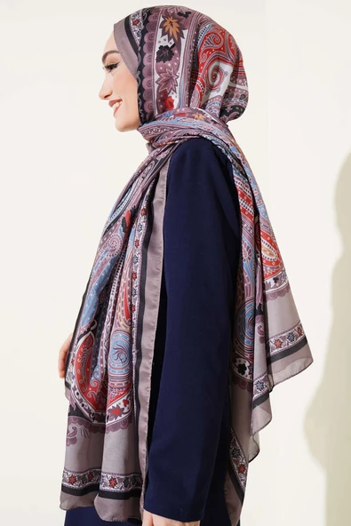 Çiçekli Etnik Desen Şal Vizon - 3
