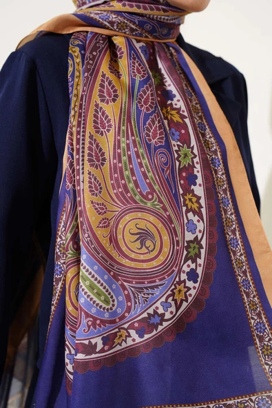 Çiçekli Etnik Desen Şal Hardal - Resim 4