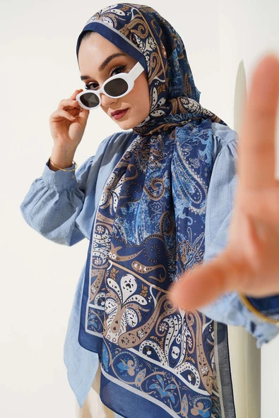 Elegant Motif Soft Şal Lacivert