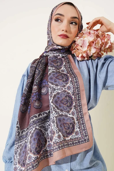 Nostaljik Motif Soft Şal Kahve - Resim 2