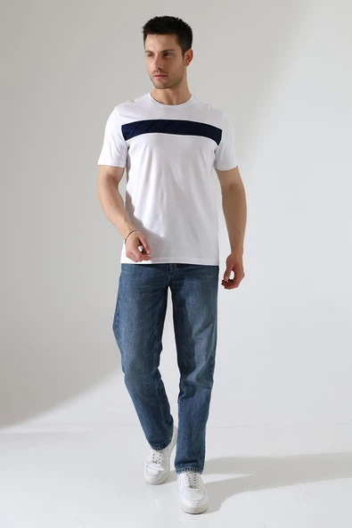 Erkek İki Renk Parçalı Bisiklet Yaka T-Shirt - Pamuklu Tişört - 9