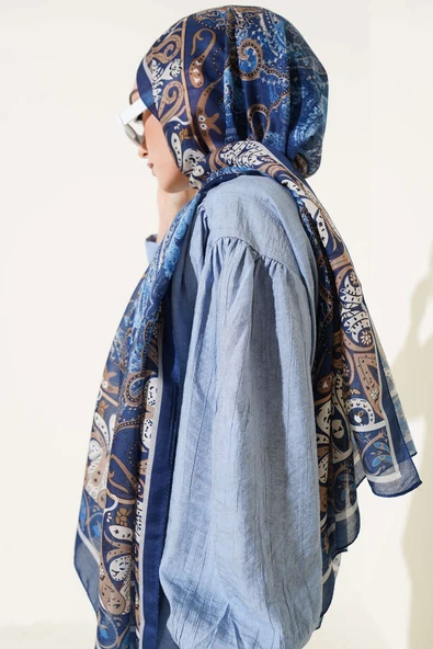 Elegant Motif Soft Şal Lacivert - 3
