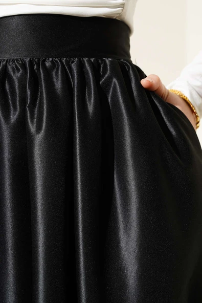 Parlak Kloş Tafta Etek Siyah - Resim 4