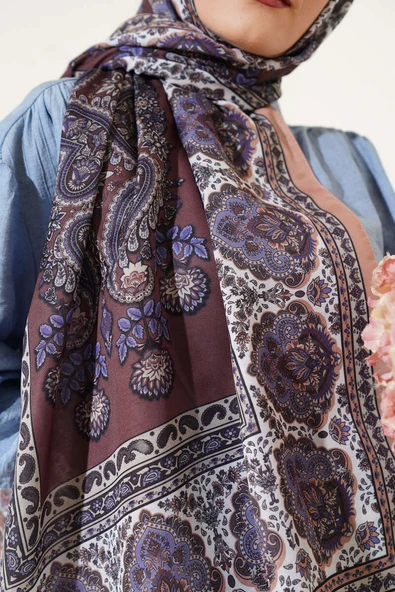 Nostaljik Motif Soft Şal Kahve - Resim 4
