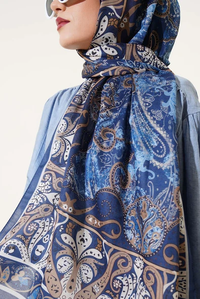 Elegant Motif Soft Şal Lacivert - 4