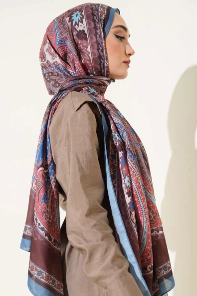 Çiçekli Etnik Desen Şal Petrol - Resim 3