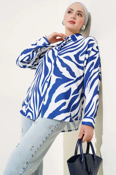 Zebra Desenli Gömlek Lacivert