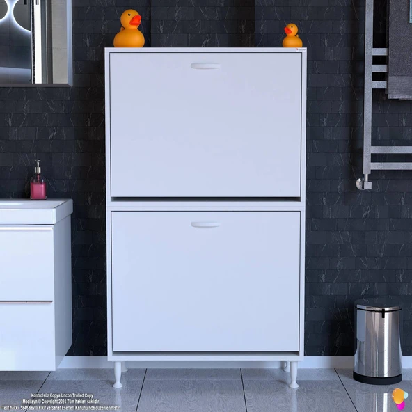Modilayn İLKİM Modern Çamaşır Ünitesi, 85x138x32,5 cm Gizli 4 Göz Minimalist Akıllı Sepetli Dolap - 3