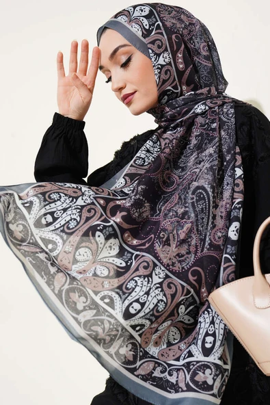 Elegant Motif Soft Şal Siyah Gri