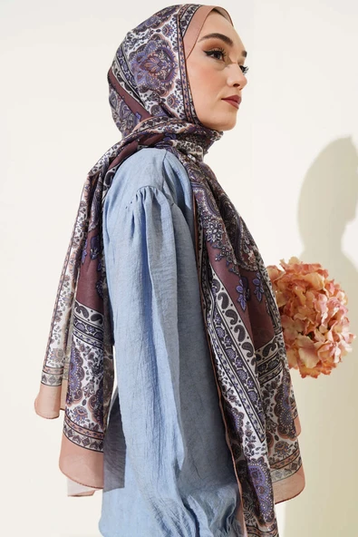 Nostaljik Motif Soft Şal Kahve - Resim 3