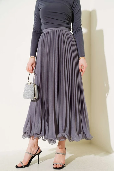 Simli Fırfırlı Tül Etek Gri ürün görseli 1