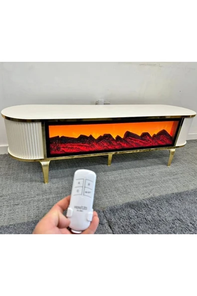SEDAŞ LIVING UNITS Tv Ünitesi Şömineli Beyaz Gold Ayak Bluetooth Ve Hoparlörlü Mavi ,kırmızı ,turuncu Kumandalı 180 Cm - 2