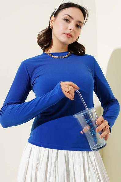 Bisiklet Yaka Basic Bluz Saks - 2