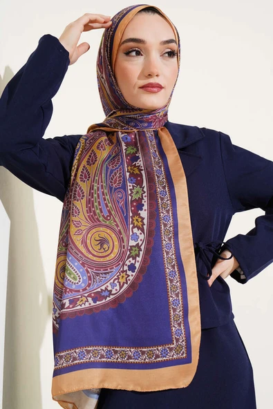 Çiçekli Etnik Desen Şal Hardal ürün görseli 1