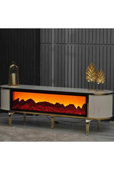 SEDAŞ LIVING UNITS Şömineli Tv Ünitesi Gold Ayak Bluetooth Hoparlörlü 3 Renk Mavi,kirmizi,turuncu Kumandali 160 Cm