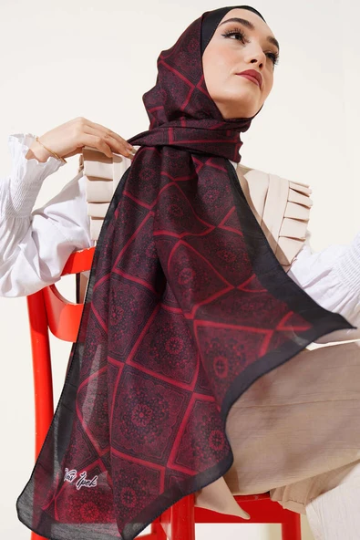 Batik Çini Desen Soft Şal Bordo