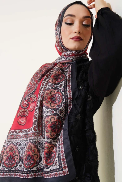 Nostaljik Motif Soft Şal Kırmızı
