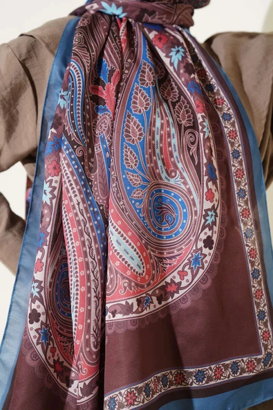 Çiçekli Etnik Desen Şal Petrol - Resim 4